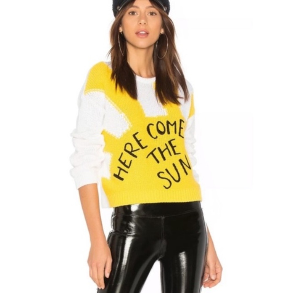 NWOT Rare Alice and Olivia x The Beatles Leena Here Comes The Sun Knit Sweater